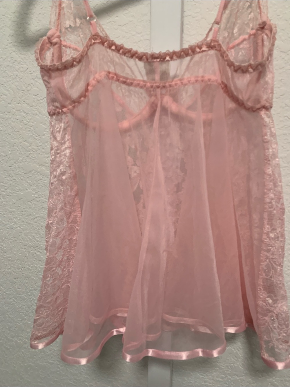 Vintage Light Pink Sheer Lace Babydoll Chemise - Picture 6 of 8